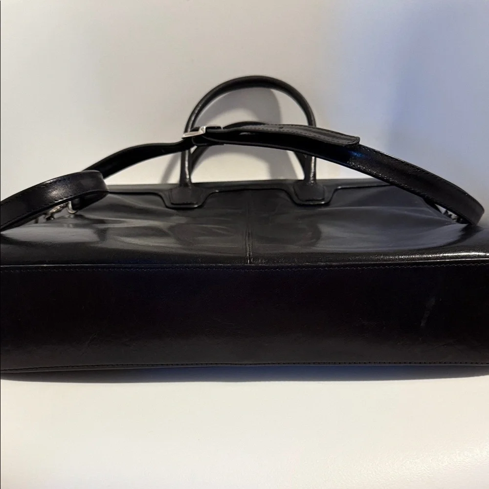 Elegant Black Leather Briefcase Messenger Laptop Executive bag shoulder strap